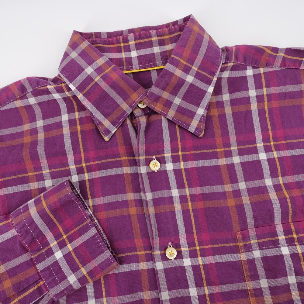 Robert Talbott Classic Plaid Button Down Purple Long Sleeve Mens Medium
